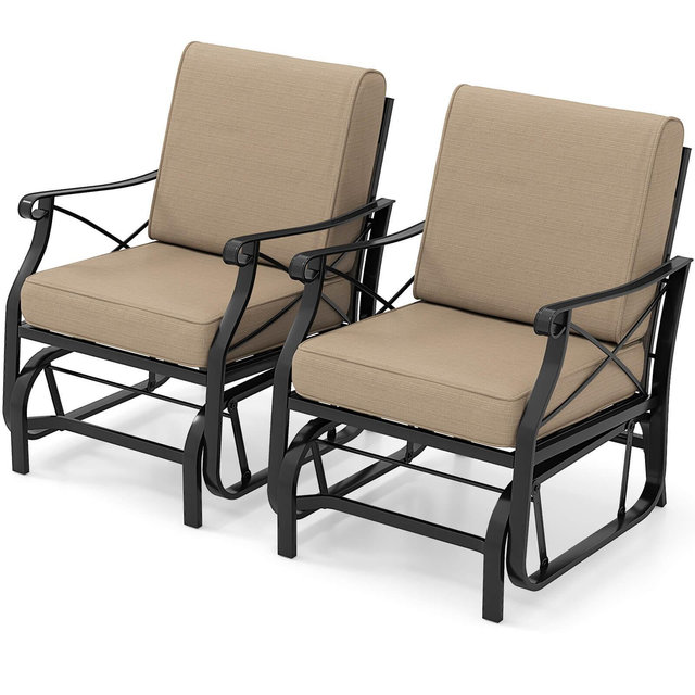 Costway 2 PCS Outdoor Glider Rocking Chair Patio Gliding Chair Furniture with Metal Frame