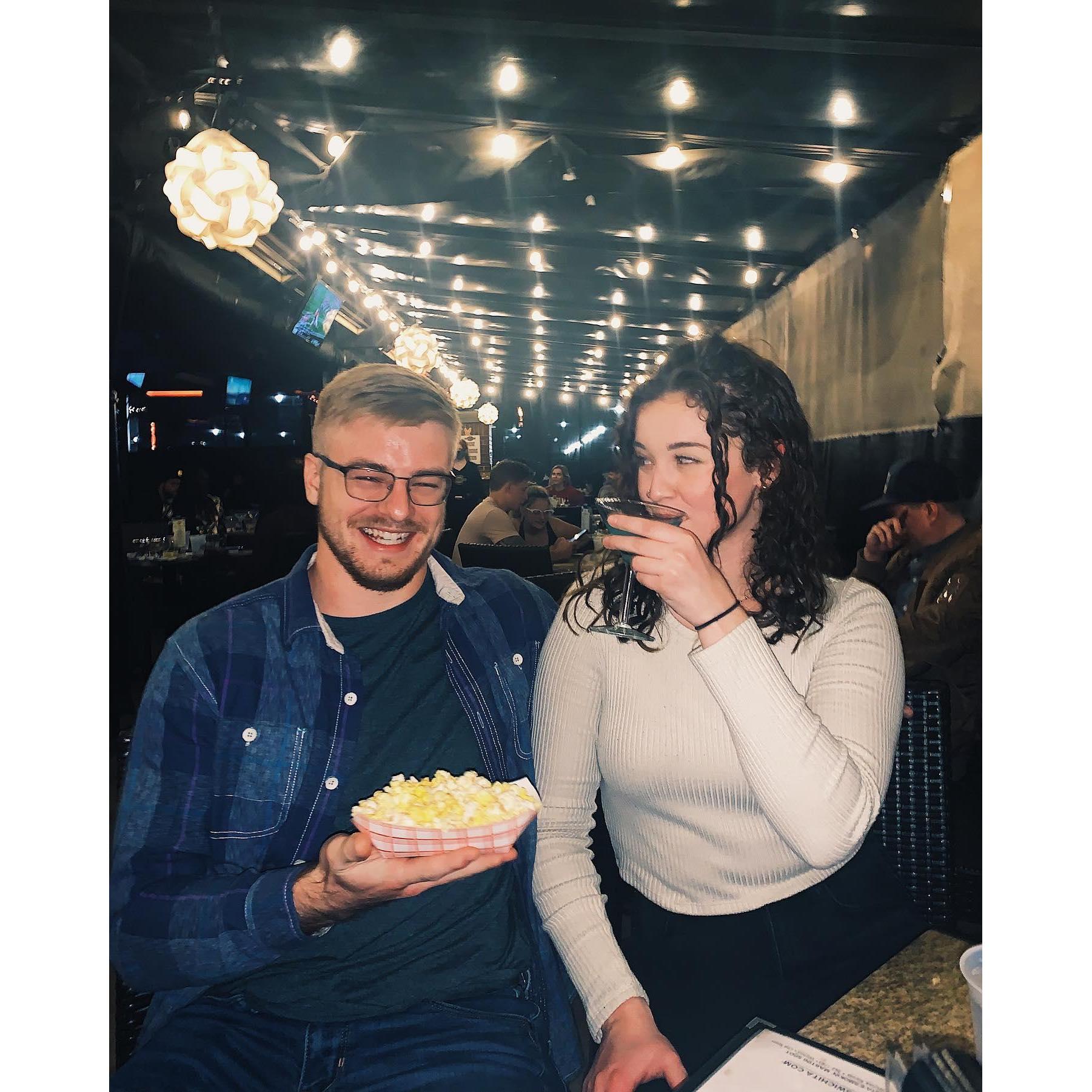 One of our favorite spots in town-> Mort's Martini Bar! (Taran especially loves the free popcorn.)