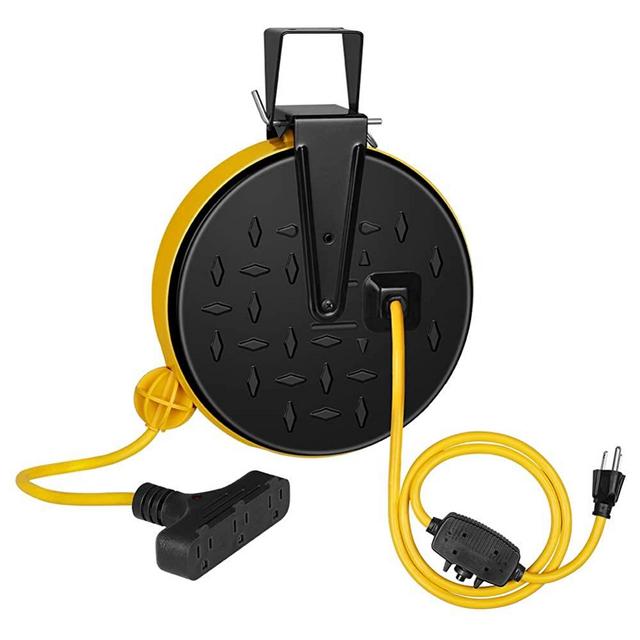 DEWENWILS 30 Ft Retractable Extension Cord Reel, Ceiling/Wall Mount 16/3 Gauge SJTW Power Cord with 3 Electrical Outlets Pigtail for Garage and Shop, 10 Amp Circuit Breaker, Metal Plate, ETL Listed