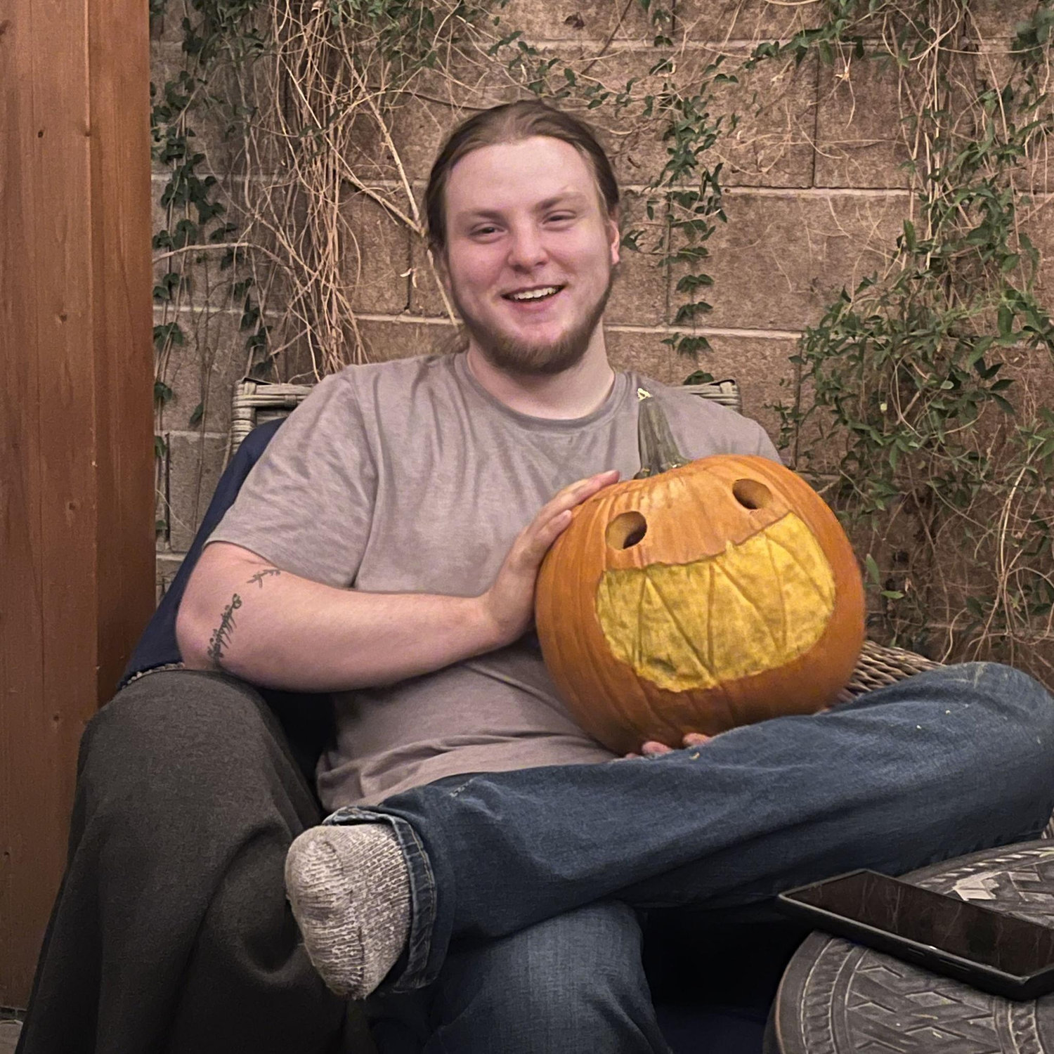 Tommy carving a pumpkin!