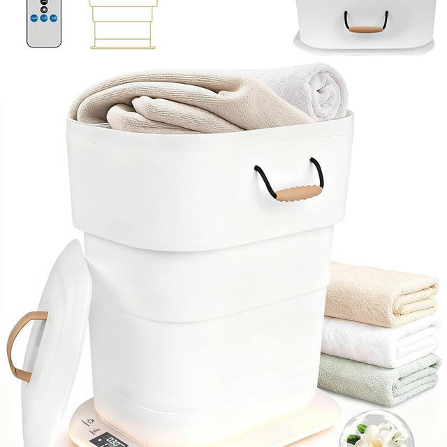 27L Foldable Towel Warmers for Bathroom, Dual Control Hot Towel Warmer Bucket, Fits Up Two 40"X70" Oversized Towels, Bathrobes, Blankets, 3 Heating Modes, Auto Shut Off - Perfect Spa for Home