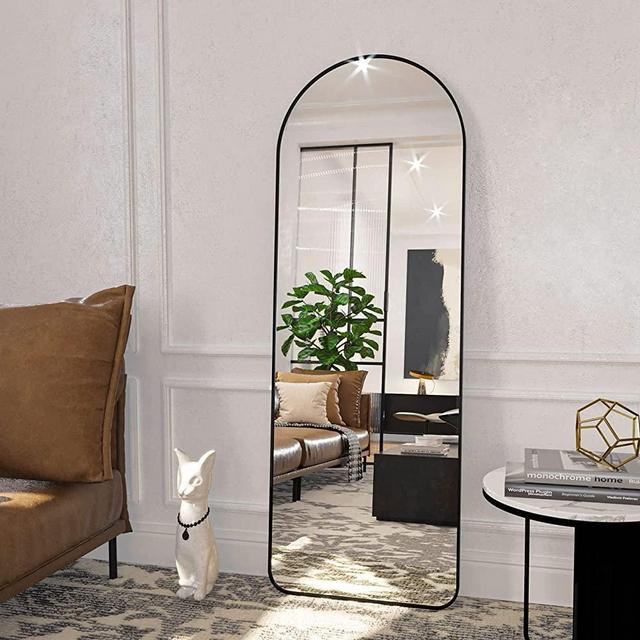 HARRITPURE 58"x18" Arched Full Length Mirror Floor Mirrors with Aluminum Alloy Frame Free-Standing Wall Mounted or Leaning Large Bedroom Dressing Mirror Modern & Contemporary Decor for Home,Black