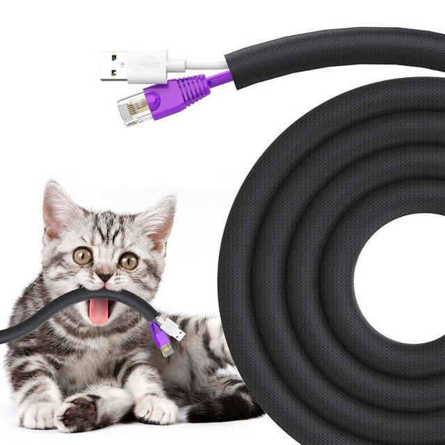UOMTFAI Dog and Cat Cord Protector 10ft - 3/8inch, Flexible Cable Sleeve for Easy Cord Management, Protects Cables from Pets Chewing, Ideal for USB, Power, Audio and Video Cords - Black