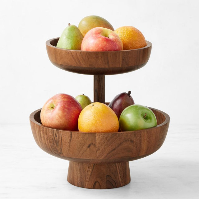 Hold Everything Two-Tiered Fruit Bowl, Walnut