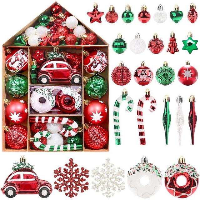 FestiveBliss 72 Pcs Christmas Ball Ornaments, Colorful Variety Shatterproof Ornaments with Hanging Loops for Christmas Tree Decoration, Holiday, Wedding, Party