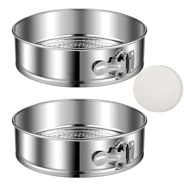 Pickmesh 2 Pcs Springform Pans for Baking nonstick Cheesecake Pans Leakproof Stainless Steel Round Cake Pans with Removable Bottom with 50 Parchment Paper (7 Inches)