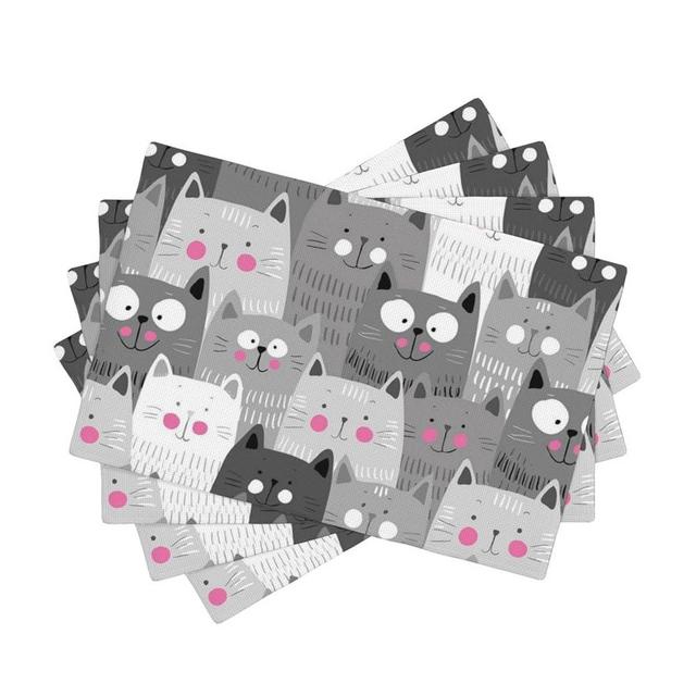 Cats Table Placemats for Dining Table Set of 4 Cloth Placemats Washable 12x18 Inch Kitchen Decor Non Slip Heat-Resistant