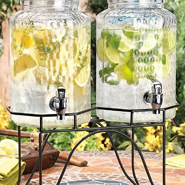 Drink dispenser Del Sol Hammered Jug Beverage Dispenser With Rack, Set Of 2