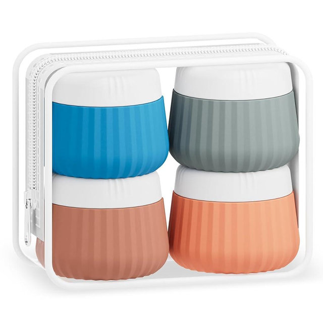 Mrsdry Travel Containers for Toiletries 4 Pack, TSA Approved Travel Size Toiletries, Travel Size Containers, With Clear Bag Leak Proof Silicone Jars, Travel Essentials Creams Jars Carrying Small Items