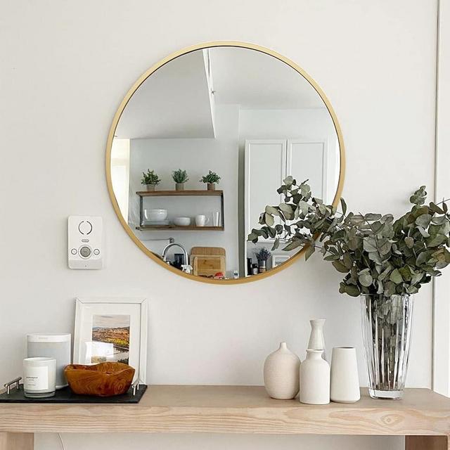VISVISDANS Wall Mounted Mirror 16 Inch Gold Circular Mirror Metal Framed Mirror Round Vanity Mirror Dressing Mirror, for Bathroom, Living Room, Bedroom Wall Decor