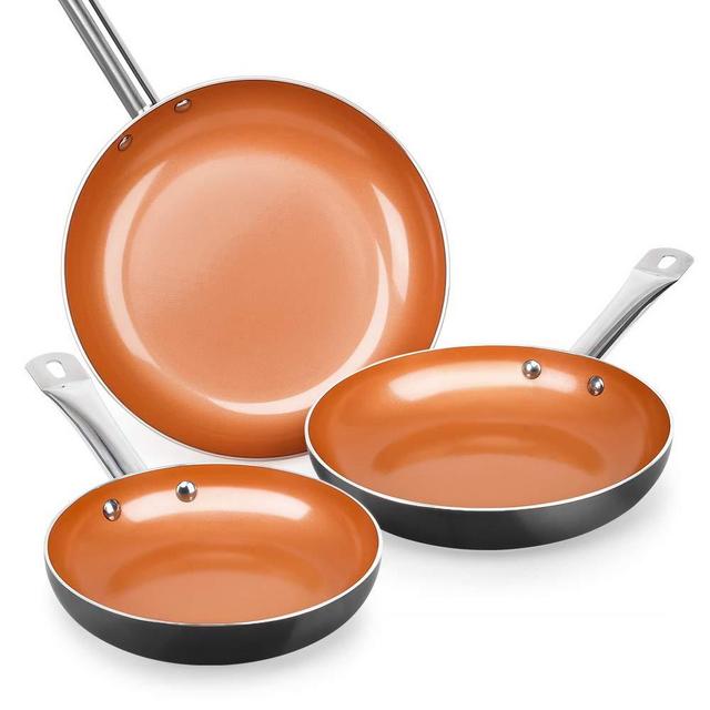 SHINEURI Nonstick Ceramic Copper Pan Set - 8/9.5/11 inch, Frying Pan Set, Fry Pan Set with Stainless Steel Handle, Suitable for Cooking Saute Vegetables, Steaks, Induction Compatible