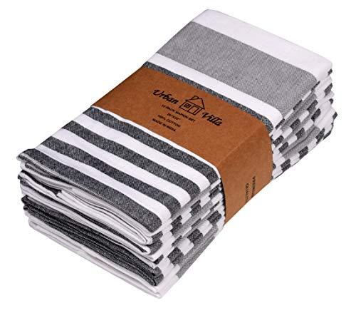 Urban Villa,Horizontal Stripes, Dinner Napkins,Grey/Black, Premium Quality,100% Cotton, Set of 12, Size 20X20 Inch, Over sized Cloth Napkins with Mitered Corners, Ultra Soft, Durable Hotel Quality