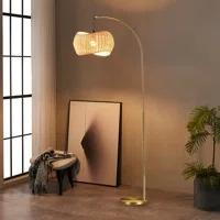 Brightech Wave 81 in. Mid-Century Modern 1-Light LED Energy Efficient Floor Lamp with Bamboo Drum Shade | Wayfair