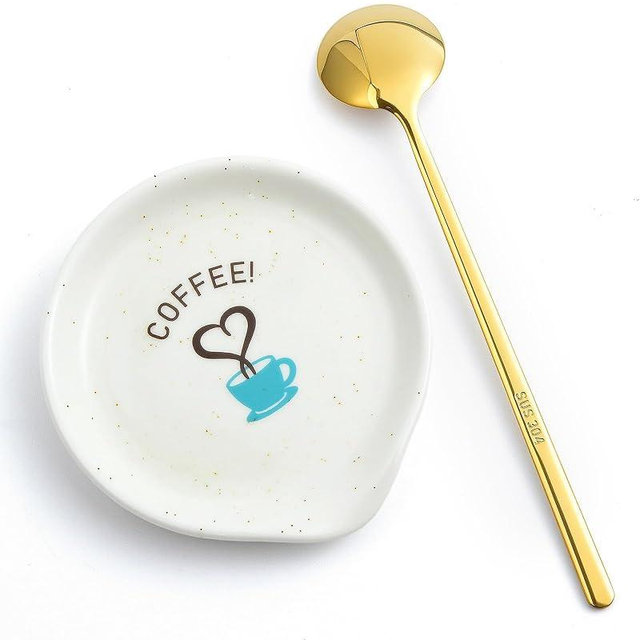 FANGSUN Coffee Spoon and Rest Set,Mini Spoon Holder for Teaspoon, Stirrers, Farmhouse Ceramic 3.5-Inch Small Tea Spoon Rest for Coffee Bar Accessories/Station Decor/Ideas Gifts, White