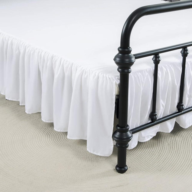 xuan dian Bed Skirt King Size Ruffled Bed Skirts with Split Corners,14 Inch Drop Dust Ruffle Bed Skirt with Platform, White