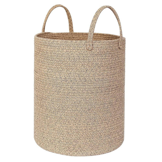 MEGASKET Large Woven Laundry Basket, 15"x18" Tall Blanket Storage for Living Room, Cute Nursery Kids Baby Laundry Hamper, Wicker Hamper for Bedroom Aesthetic, Cotton Rope Dirty Clothes Decor Basket