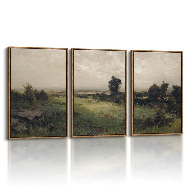InSimSea Oversized Vintage Landscape Art for Living Room Bedroom,3Pcs, Extra Large French Country Paintings Wall Decor for Home, Rustic Farmhouse Field Framed Canvas Prints Picture,16x24in