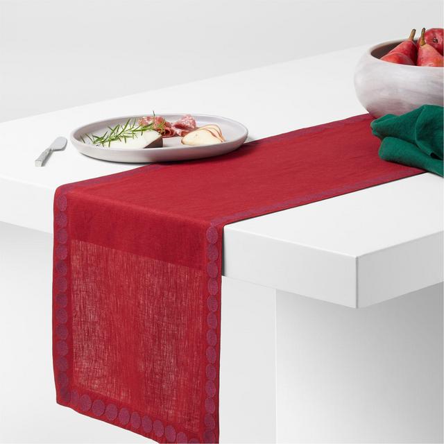 Embroidered Dots 90" Merry Red Holiday Table Runner