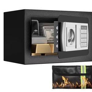 0.43 cu.ft. Matte Black Small Fireproof Safes Personal Safety Box with Fireproof Bag, Digital Security Safe Box w/ Lock