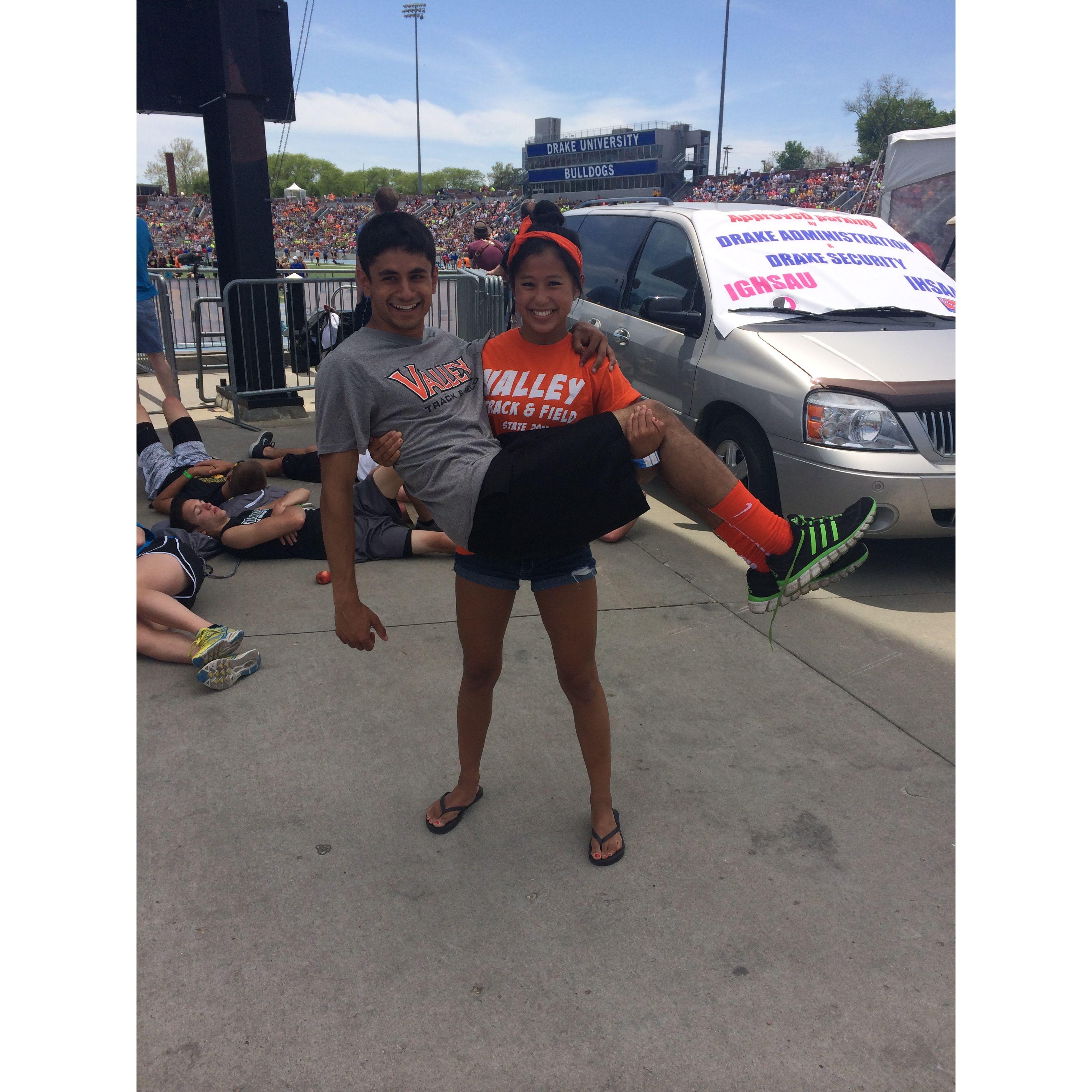 2014 - Yash's last senior track meet. Amanda was his biggest fan and always prepared a goodie bag prior to his meets.