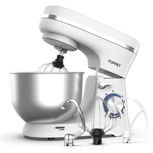 KUPPET Stand Mixer, 8-Speed Tilt-Head Electric Food Stand Mixer with Dough Hook, Wire Whip Beater, Pouring Shield, 4.7QT Stainless Steel Bowl (White)