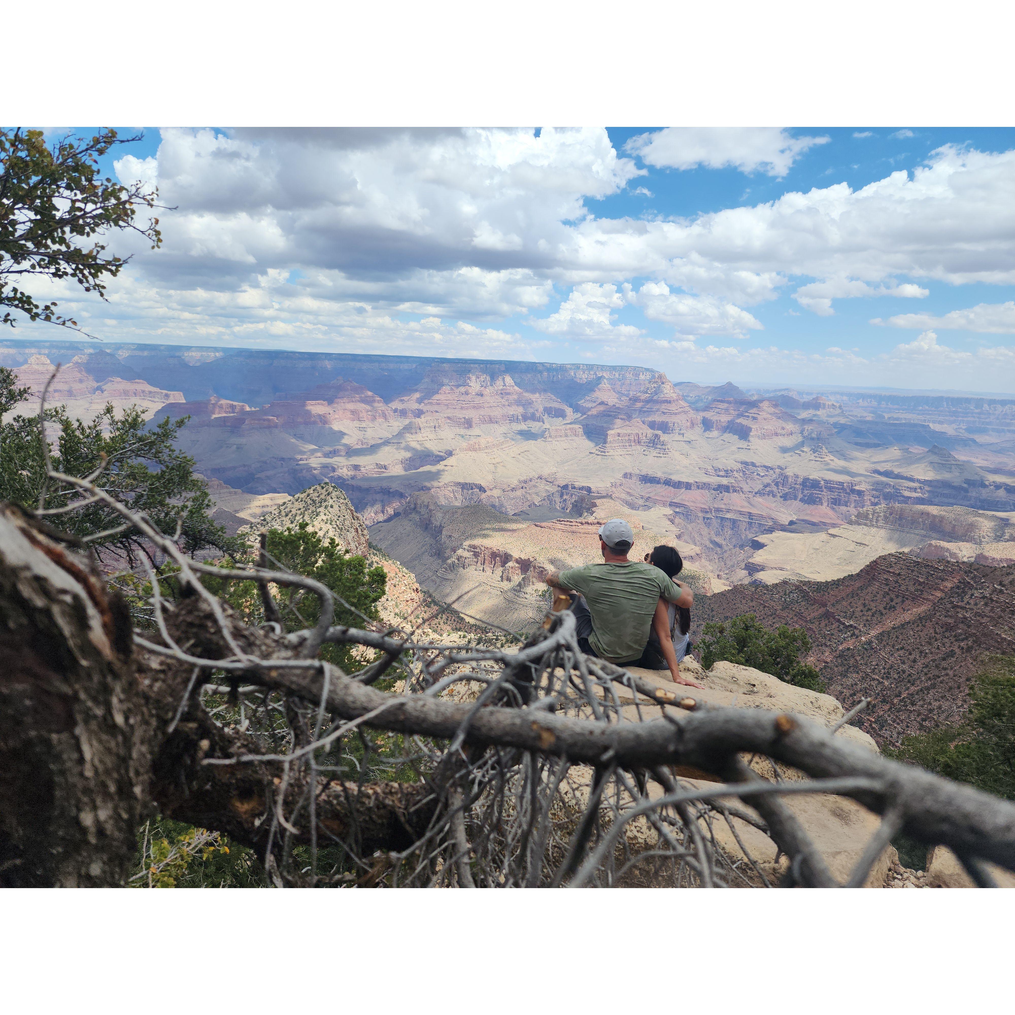 Telling each other how much we love each other as we take in the views of the Grand Canyon
