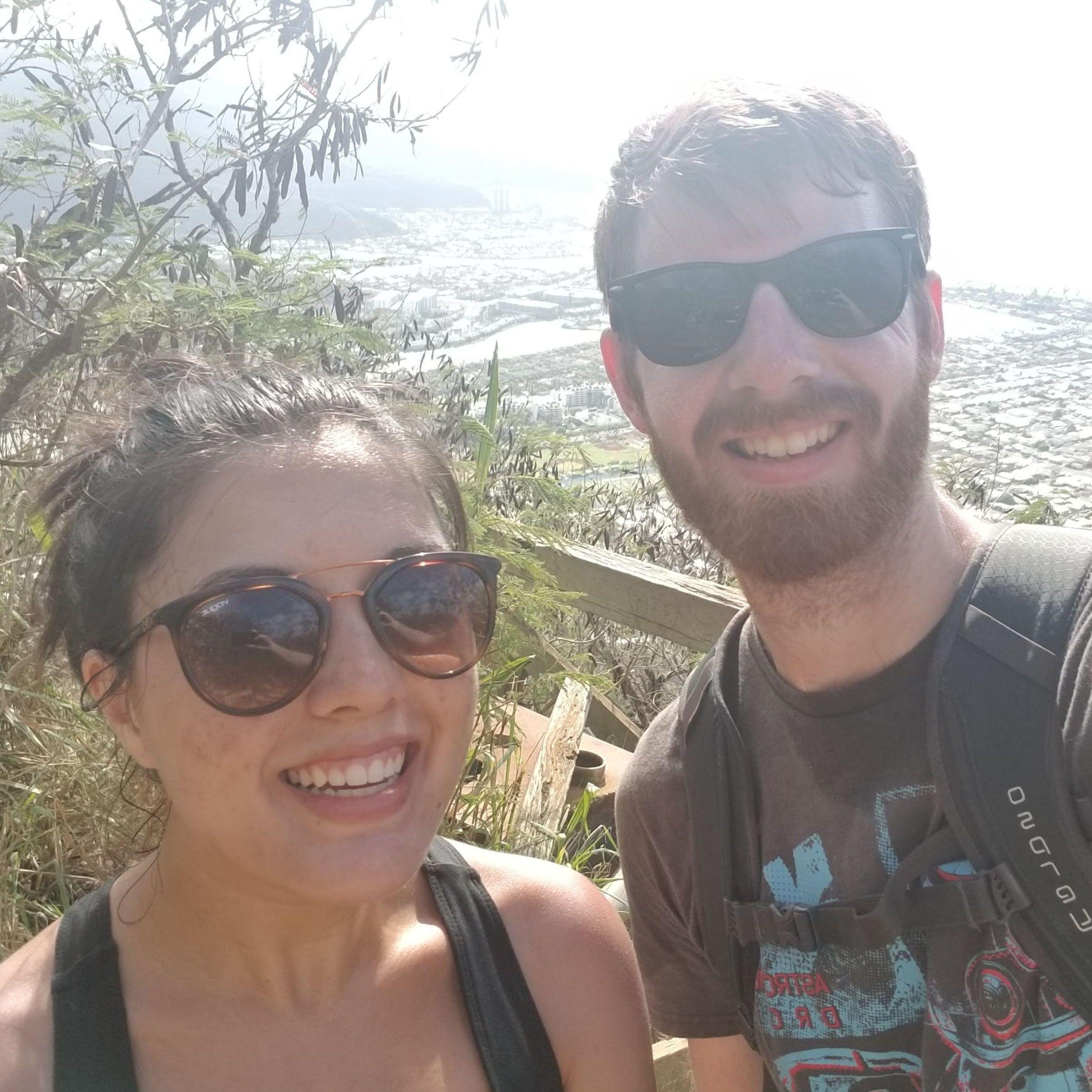Oahu, Hawaii | The Stairway to Heaven hike in Oahu on our first trip to Hawaii together. We look happy, but we were definitely stopping once every 5 steps...