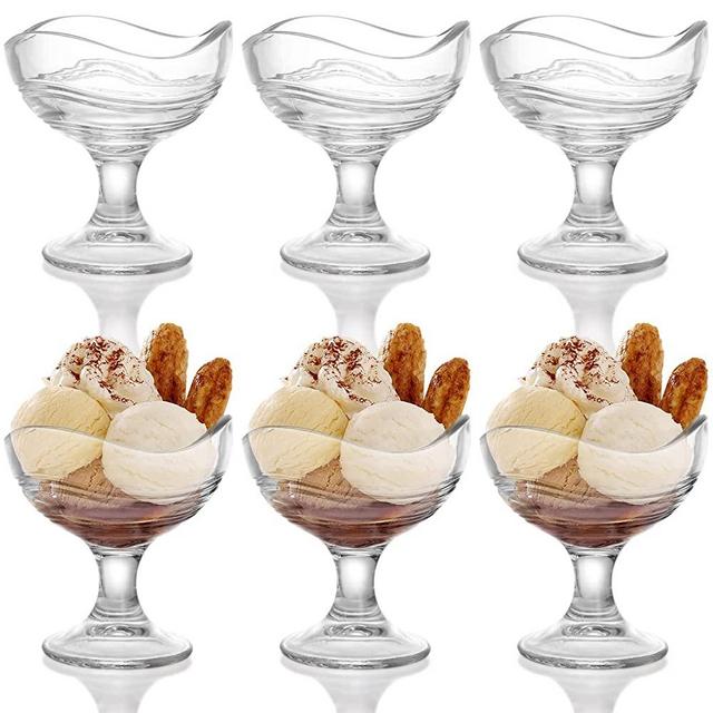 SOUJOY 6 Pack Glass Dessert Bowl, 8oz Footed Ice Cream Cup, Clear Parfait Fruit Cup for Sundae, Ice Cream, Cocktail, Salad, Condiment, Trifle