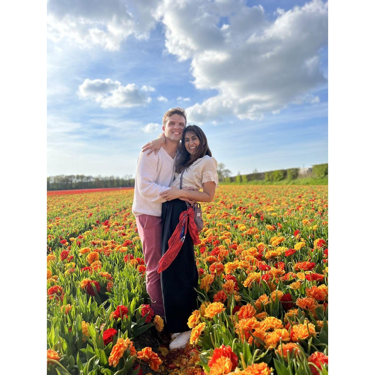 Tulip fields in Amsterdam, with Julia and Gabriel!