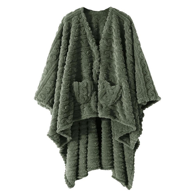 Wearable Blanket Sherpa Fleece Shawl Blanket with Pockets Blanket Poncho Cape for Adults, Cozy Shawl TV Throw Blankets