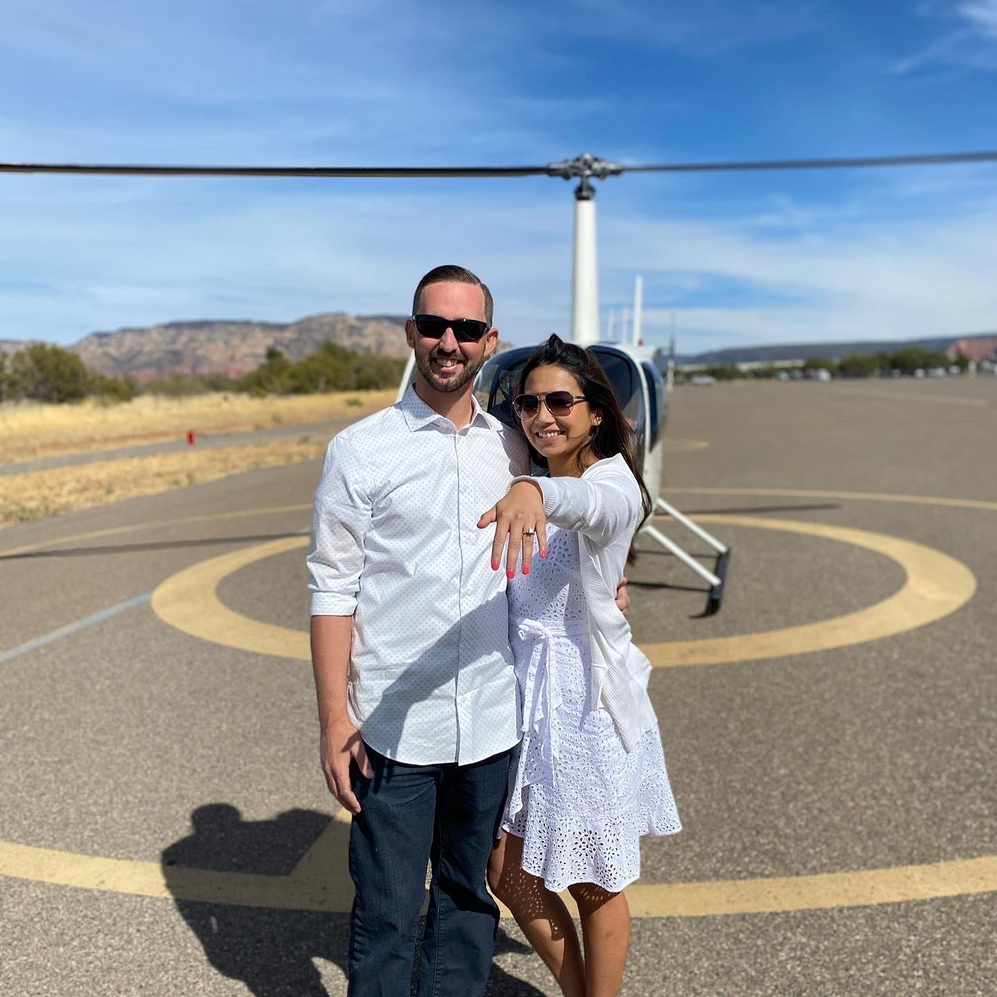 Josh surprised Arielle with a helicopter ride! Engaged in Sedona, AZ.