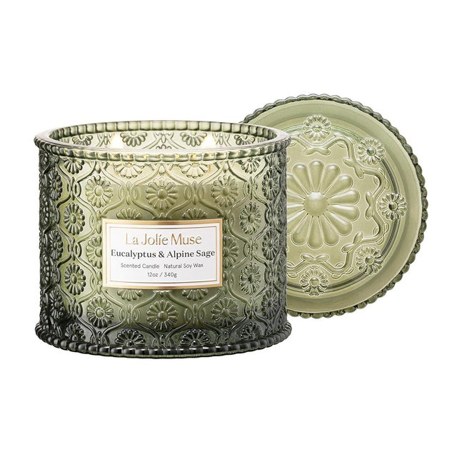 LA JOLIE MUSE Eucalyptus & Alpine Sage Candle, Scented Candles for Home, Large 2-Wick Soy Candles, Luxury Jar Candle Gifts for Women & Men, 60 Hours Long Burning, 12oz