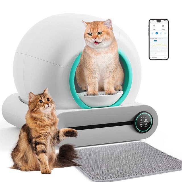 EXPEDMAN Self Cleaning Cat Litter Box, Automatic Cat Litter Box with Mat & Liners, 65L+9L Large Capacity Self Cleaning Litter Box, APP Control/Suitable for Multiple Cats【Optimized Version】