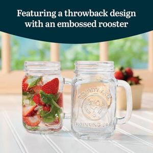 Libbey County Fair Set of 12 Mason Drinking Jars with Handles, Classic 16.5 oz Glass Mason Jar Mugs w/Top, Drinking Glass Jar for Cocktail, and More