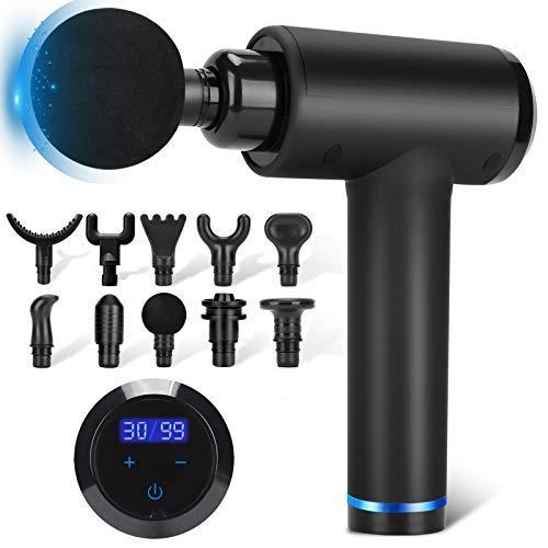 Massage Gun Deep Tissue, Muscle Percussion Back Neck Head Handheld Hammer Massager for Athletes, 30 Speed Level, LED Touch Screen, Long Battery Life with 10 Heads