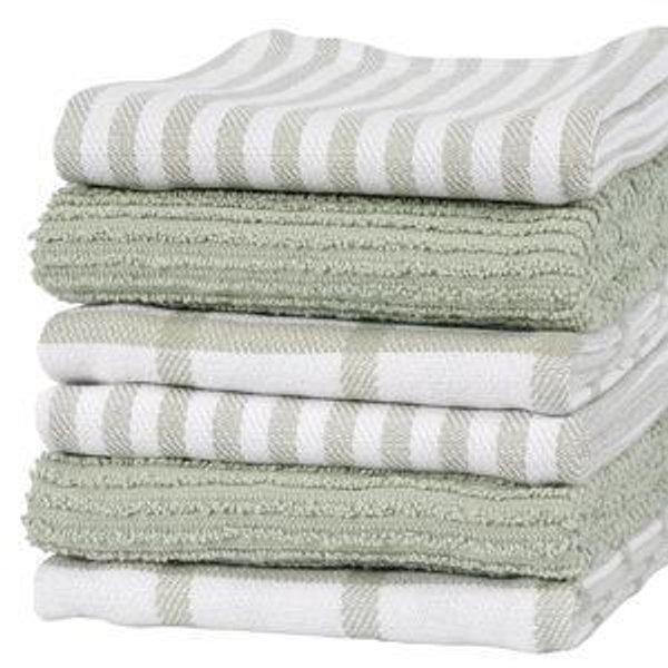 KAF Home Premium Kitchen Towels (18" x 28"), Large 100% Cotton, Flat & Terry Absorbent Dish Towel Set (Sage, 6 Pack)