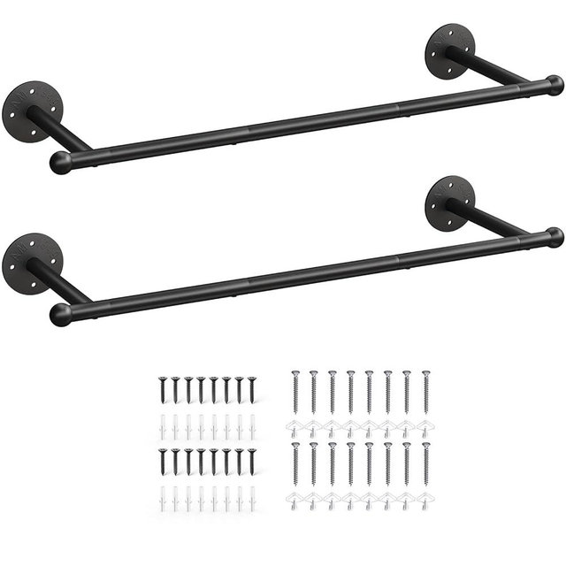 OROPY Industrial Pipe Clothing Rack Set of 2, Wall Mounted Clothes Rack, Closet Rods For Hanging Clothes, 33" Multi-purpose Hanging Rod for Laundry Room, Bedroom and Closet Storage