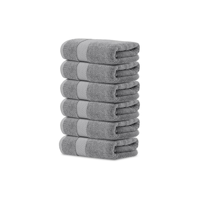 White Classic Luxury 100% Cotton Hand Towels Set of 6 - 16x30" Light-Grey