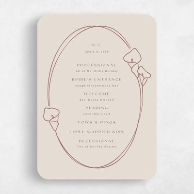 Beige Rounded Wedding Program - Calle