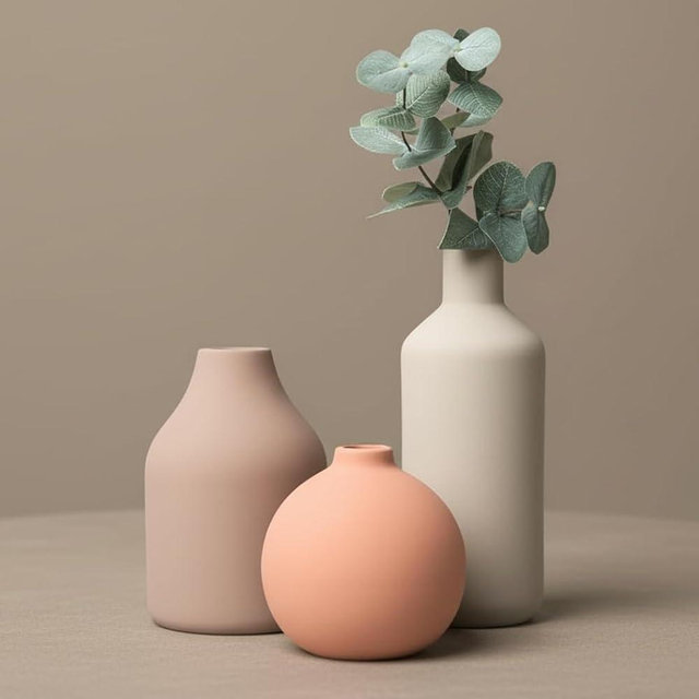 Ceramic Vase Set of 3 - Modern Farmhouse Decorative Vases for Home Decor. Boho, Rustic Vase, Small Neutral Pottery Vase Sets for Table, Shelf, Entryway, Living Room, Kitchen, Bedroom, Bathroom, Office