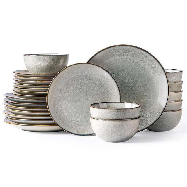 GBHOME Ceramic Dinnerware Sets for 8, 24 Pieces Stoneware Plates and Bowls Sets, Reactive Glaze Dishes -Scratch Resistant, Dishwasher&Microwave Safe