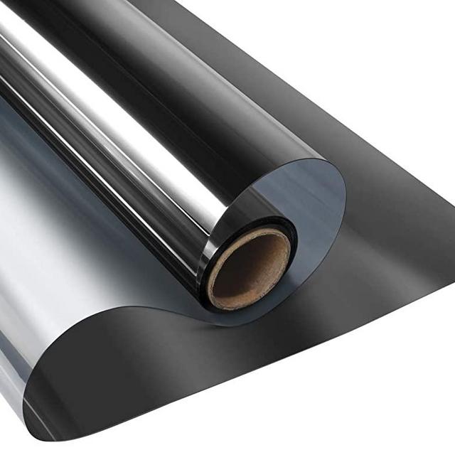 KESPEN One Way Window Film Privacy Anti-UV Heat Control Reflective Glass Tint for Home Static Cling Vinyl, Black-Silver, 35.4 Inch X 6.5 Feet