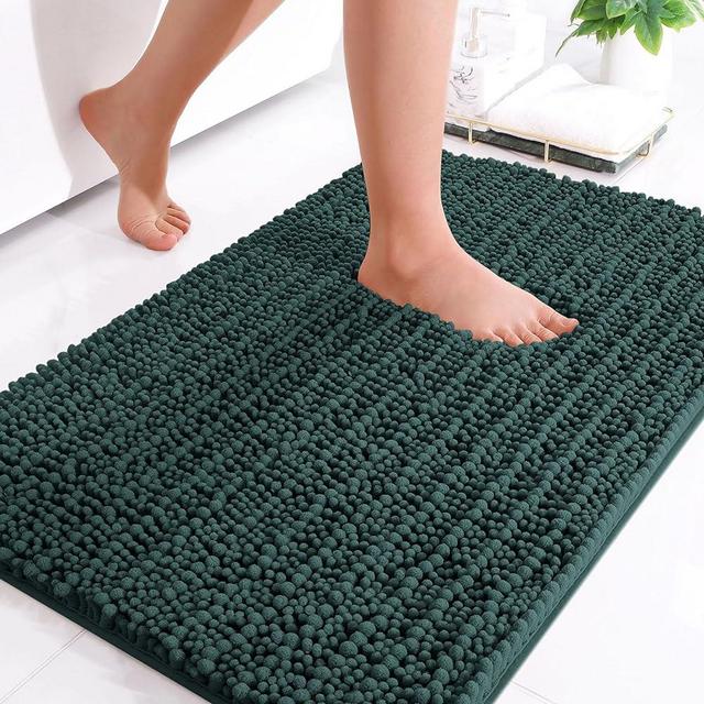 Arotive Luxury Chenille Bathroom Rug Mat, Extra Soft Thick Absorbent Shaggy Bath Rugs, Non-Slip Machine Wash Dry Plush Bath Mats for Bathroom, Shower, and Tub (24"x16", Dark Green)