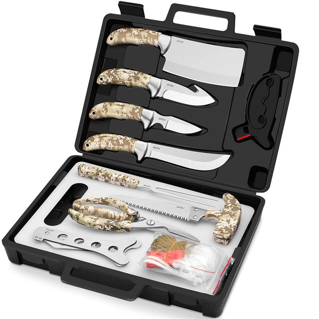 GVDV unting Knife Set - 15 Pieces Field Dressing Kit, Portable Deer Hunting Gear Butcher Game Processing Kit and Accessories, Hunting Knife Kit for Men Hunter