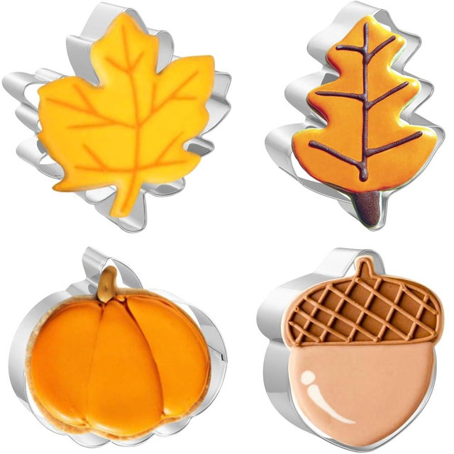 JOB JOL Cookie Cutters 4 PCS, Fall Thanksgiving Cookie Cutters, 3.5'' to 4'', Pumpkin, Leaf, Acorn