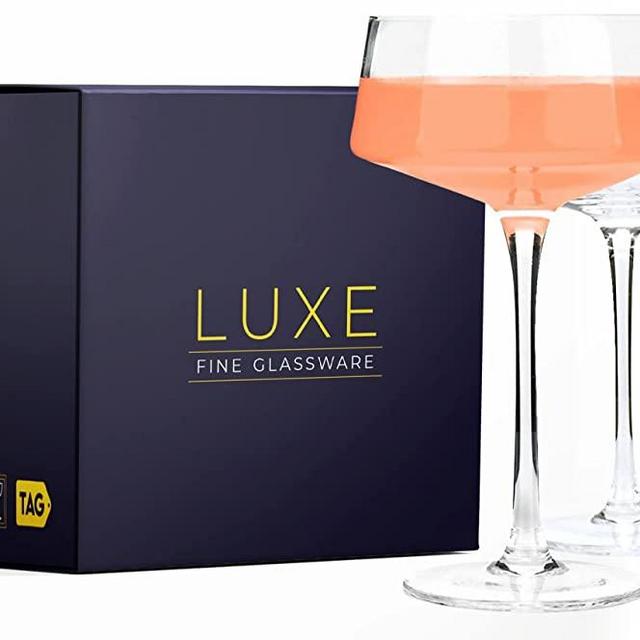 Luxe Coupe Cocktail Glasses | 8oz | Set of 2 | Manhattan Glasses For Cocktails | Libbey Coupe Glasses | Libbey Champagne Coupe | Cocktail Coupe Glasses Set of 2