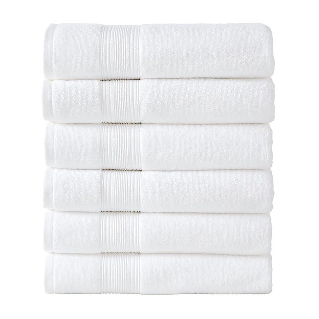 Modern Threads Hotel Collection 6-Pack 100% Ring Spun Cotton, Highly Absorbent Quick Drying Bath Towel Set, White, 27x54