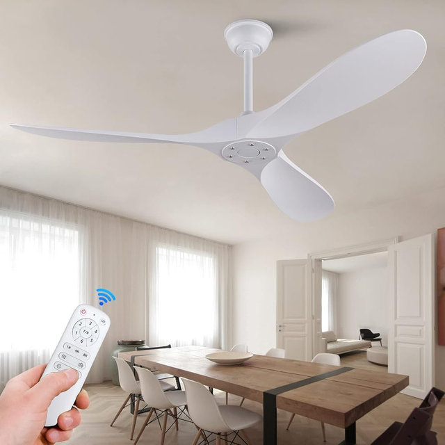KBZZ 52'' Ceiling Fan Without Light, ABS Ceiling Fan with 3 Blade and Down Rods, Remote Control, DC Motor, Indoor Outdoor Ceiling Fans for Patio, Living Room, Bedroom, Office