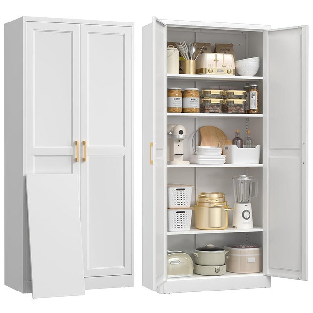UNICOLY 71" Kitchen Pantry Cabinet, Pantry Storage Cabinet with Doors and 4 Shelves, Metal Storage Cabinets for Kitchens, Living Room, Dinning Room, Assembly Required, White