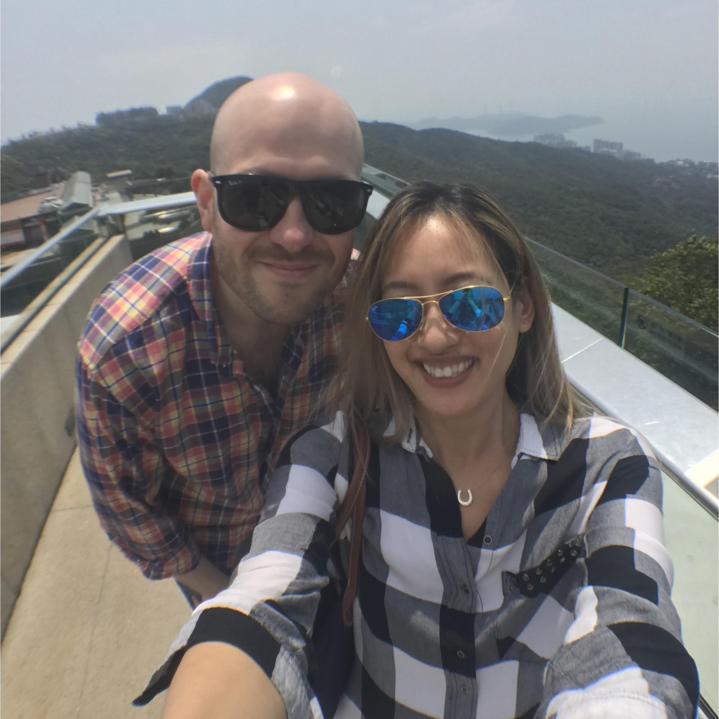 Americans in plaid at Victoria Peak in Hong Kong